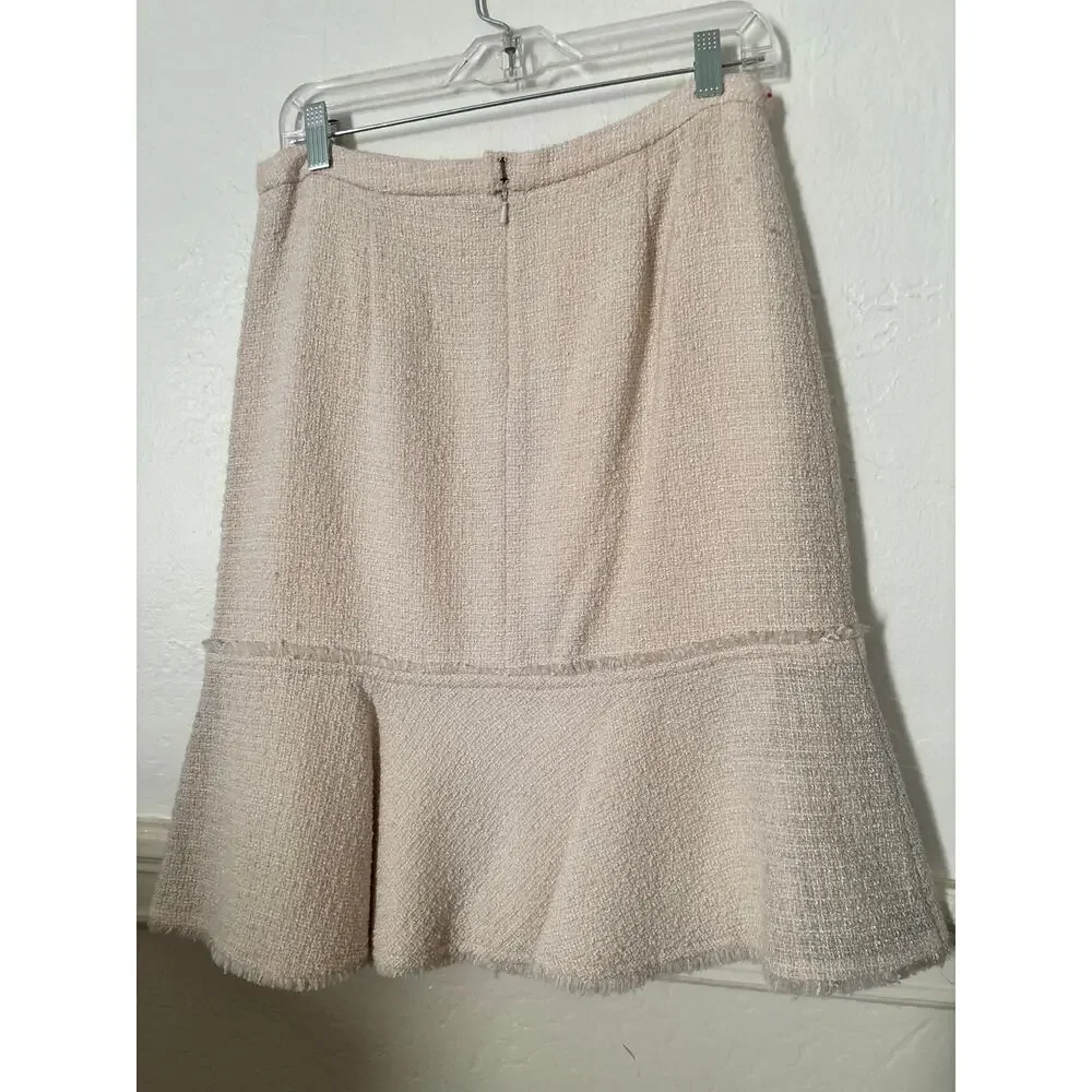 J.Crew Wool Blend Tweed Flounce Skirt Women’s Size 6 Beige Pink Lined
